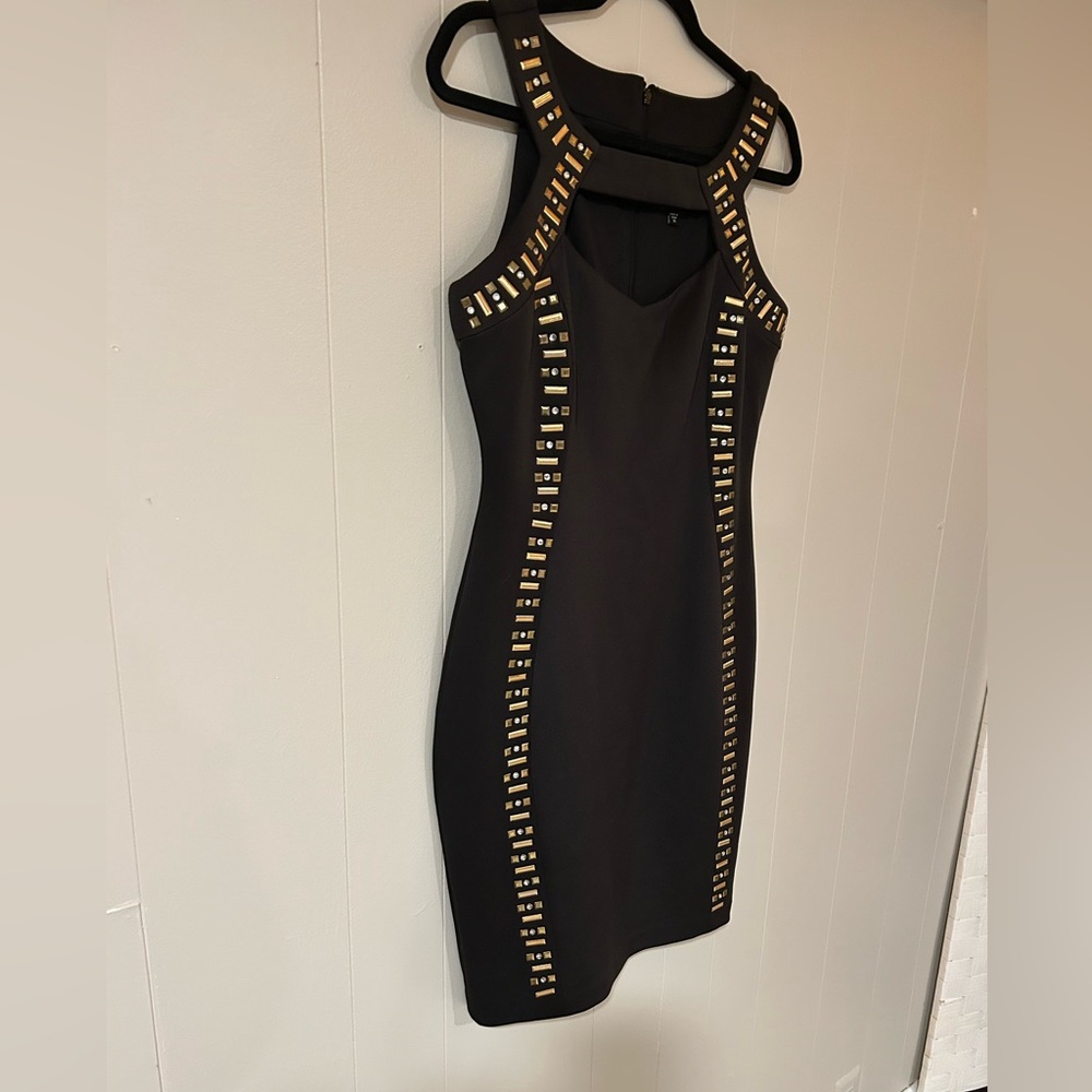 Melrose Chic Black Bodycon Dress Gold Stud Accents Size 10 Cocktail dress - Picture 4 of 9